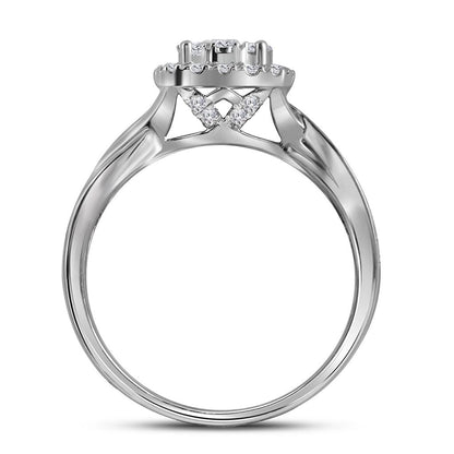 14k White Gold Round Diamond Cluster Bridal Wedding Ring Set 1 Cttw