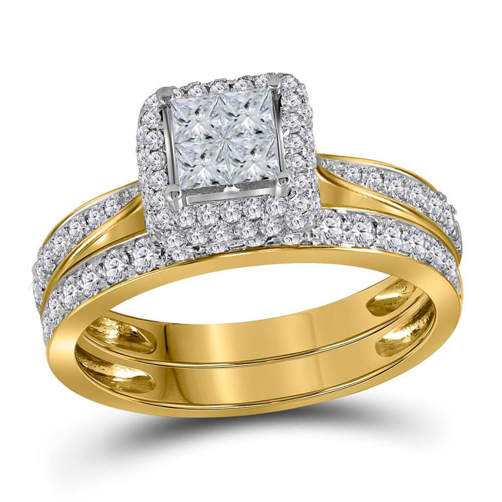 14k Yellow Gold Princess Diamond Bridal Wedding Ring Set 1 Cttw