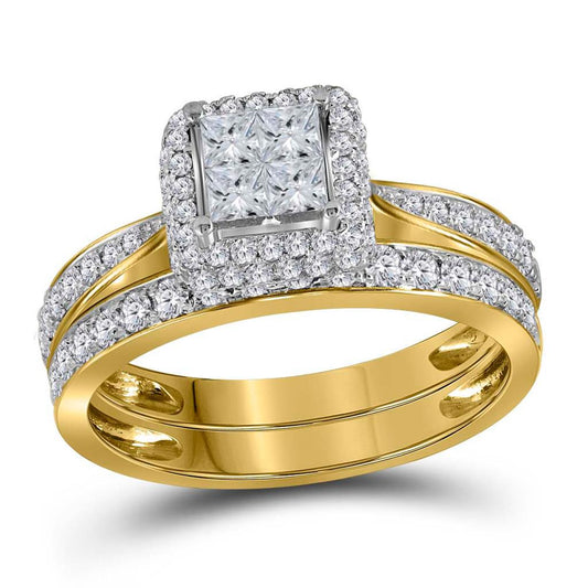14k Yellow Gold Princess Diamond Bridal Wedding Ring Set 1 Cttw