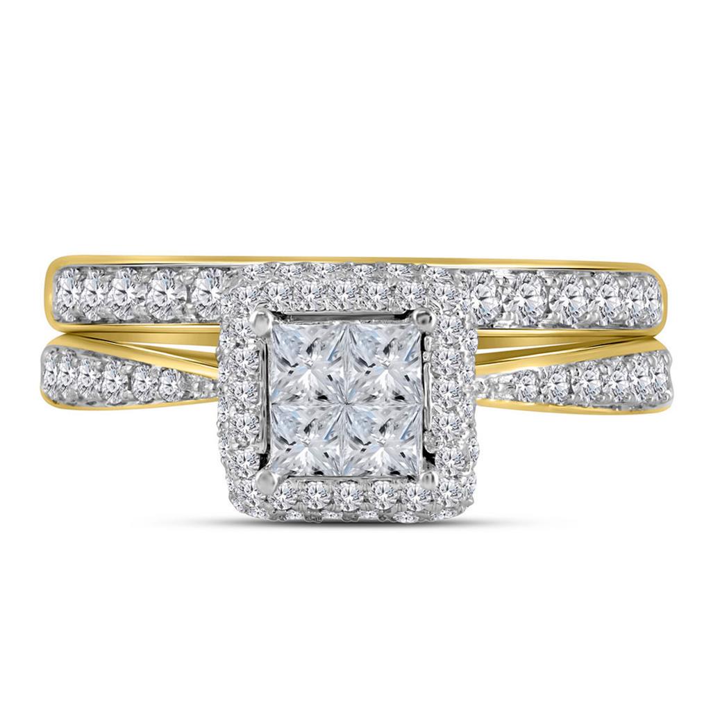 14k Yellow Gold Princess Diamond Bridal Wedding Ring Set 1 Cttw