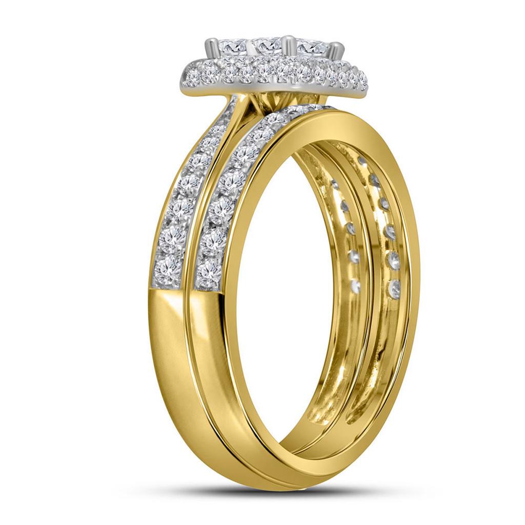 14k Yellow Gold Princess Diamond Bridal Wedding Ring Set 1 Cttw