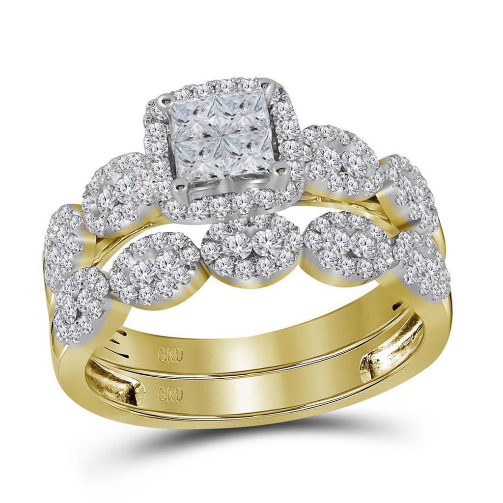 14k Yellow Gold Princess Diamond Bridal Wedding Ring Set 1 Cttw