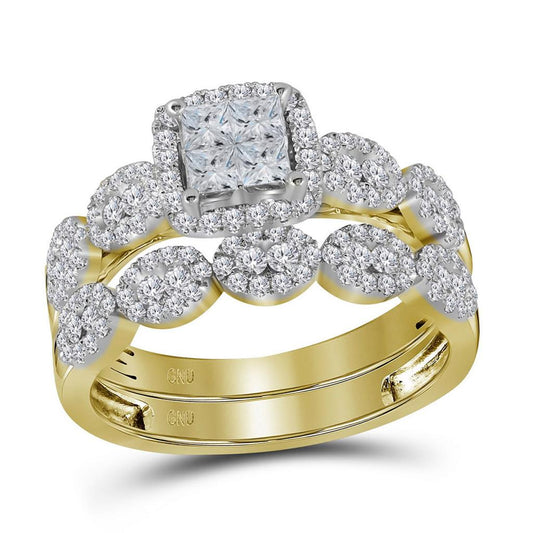 14k Yellow Gold Princess Diamond Bridal Wedding Ring Set 1 Cttw