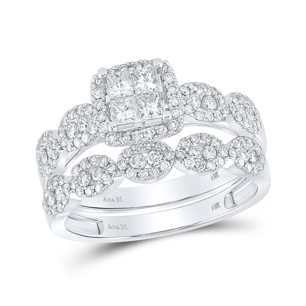 14k White Gold Princess Diamond Bridal Wedding Ring Set 1 Cttw