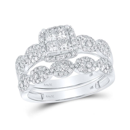14k White Gold Princess Diamond Bridal Wedding Ring Set 1 Cttw