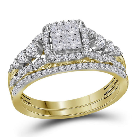 14k Yellow Gold Princess Diamond Bridal Wedding Ring Set 1 Cttw