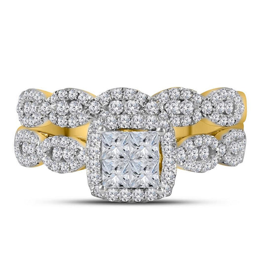 14k Yellow Gold Princess Diamond Bridal Wedding Ring Set 1 Cttw