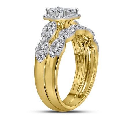 14k Yellow Gold Princess Diamond Bridal Wedding Ring Set 1 Cttw