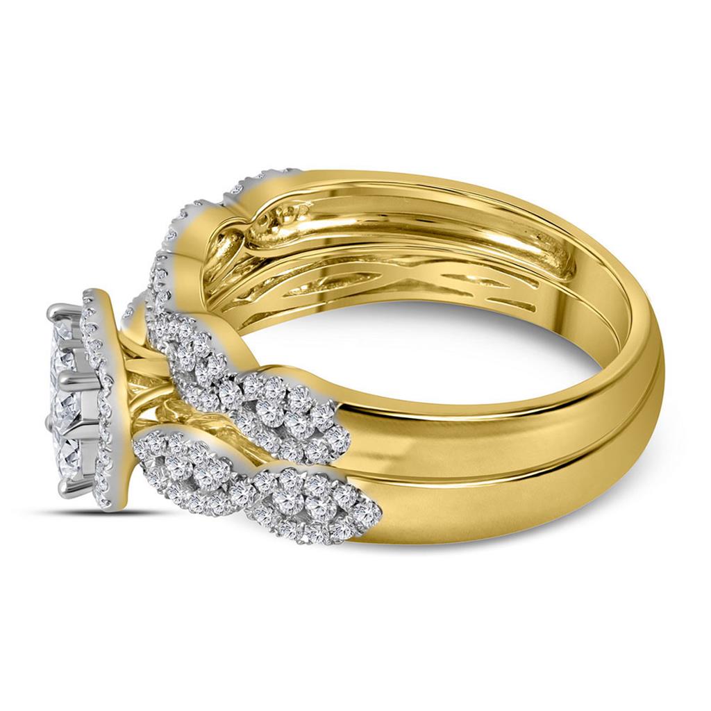 14k Yellow Gold Princess Diamond Bridal Wedding Ring Set 1 Cttw