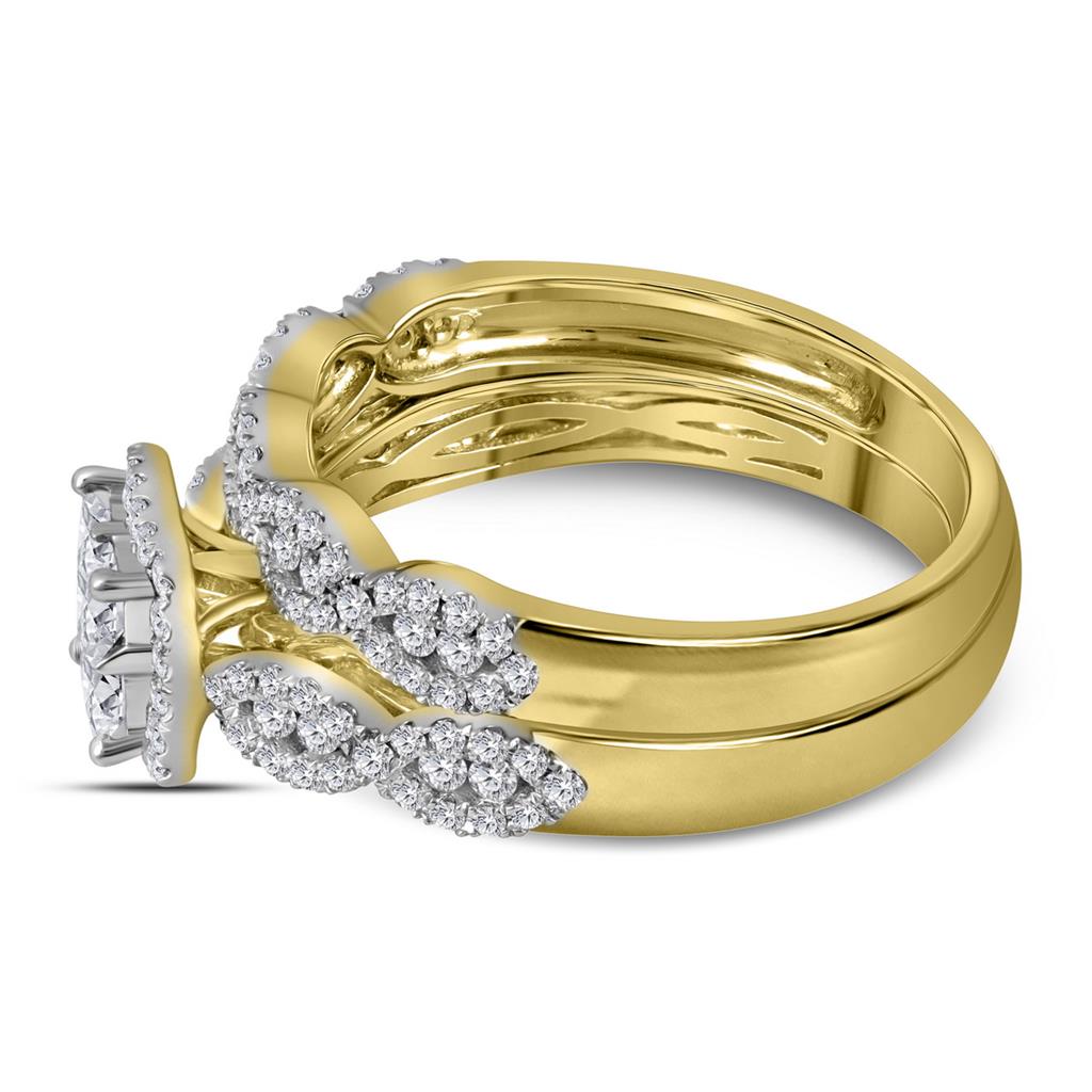 14k Yellow Gold Princess Diamond Bridal Wedding Ring Set 1 Cttw