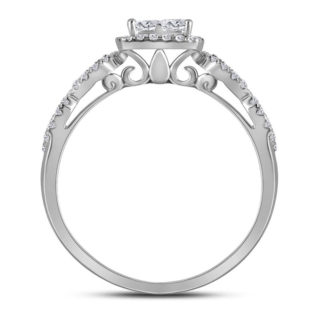 14k White Gold Princess Diamond Halo Bridal Wedding Ring Set 1 Cttw