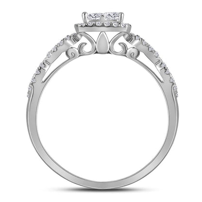 14k White Gold Princess Diamond Halo Bridal Wedding Ring Set 1 Cttw