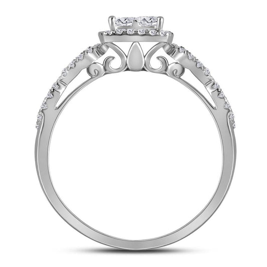 14k White Gold Princess Diamond Halo Bridal Wedding Ring Set 1 Cttw