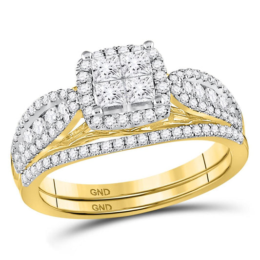 14k Yellow Gold Princess Diamond Bridal Wedding Ring Set 1 Cttw