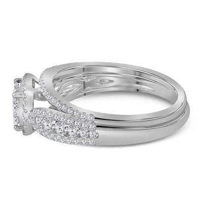 14k White Gold Princess Diamond Bridal Wedding Ring Set 1 Cttw