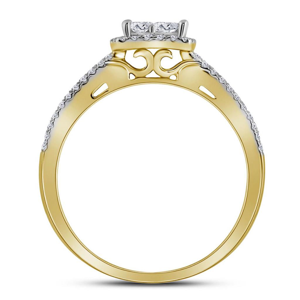 14k Yellow Gold Princess Diamond Halo Bridal Wedding Ring Set 1 Cttw
