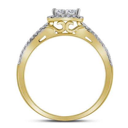 14k Yellow Gold Princess Diamond Halo Bridal Wedding Ring Set 1 Cttw