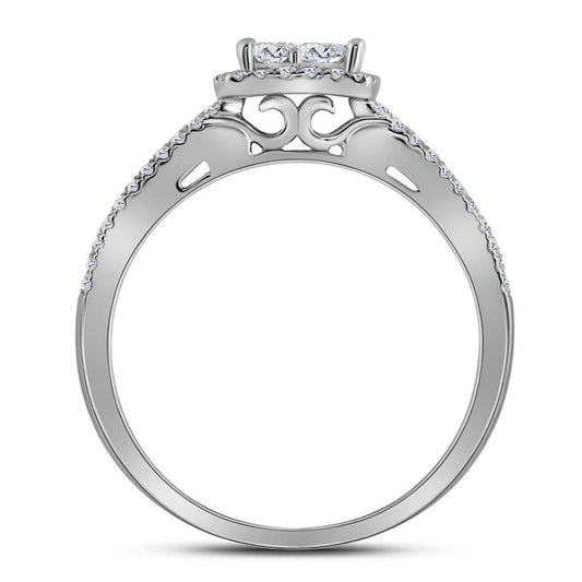 14k White Gold Princess Diamond Halo Bridal Wedding Ring Set 1 Cttw