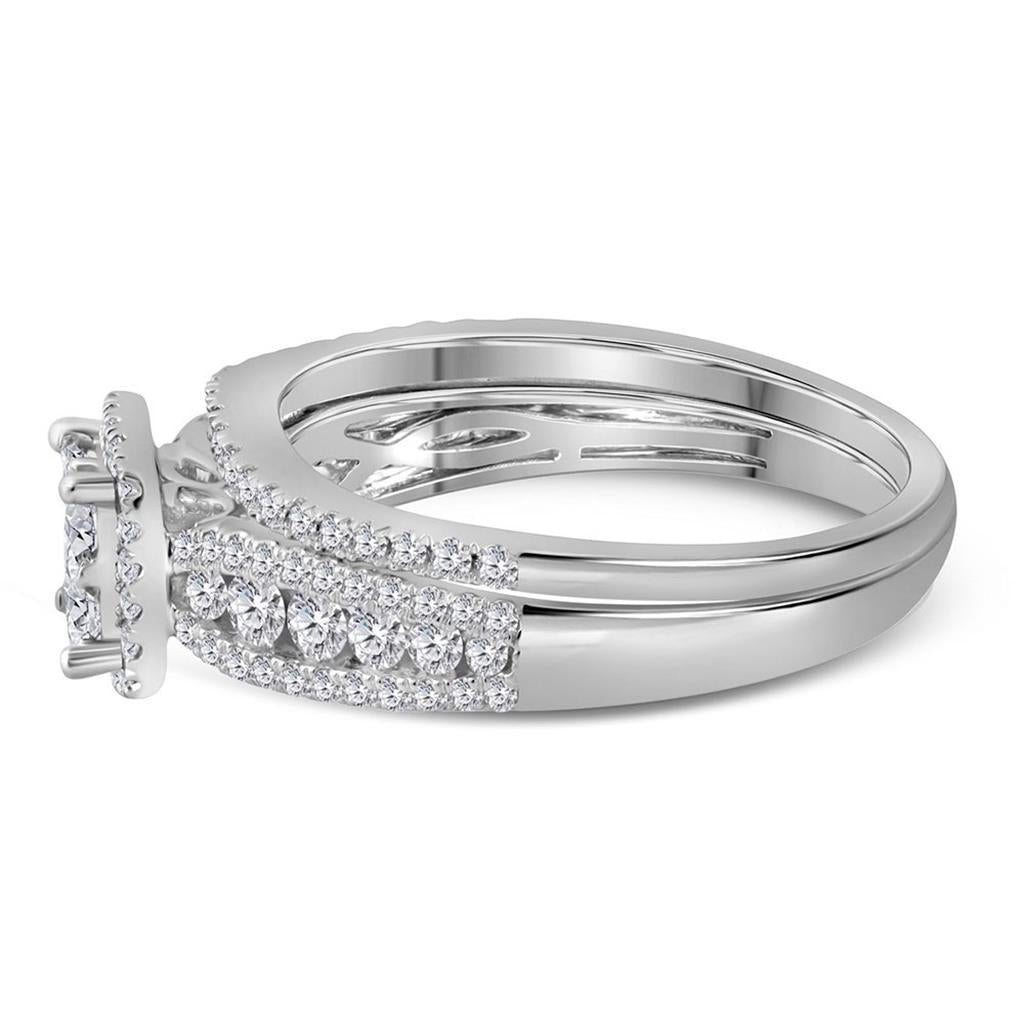 14k White Gold Princess Diamond Halo Bridal Wedding Ring Set 1 Cttw
