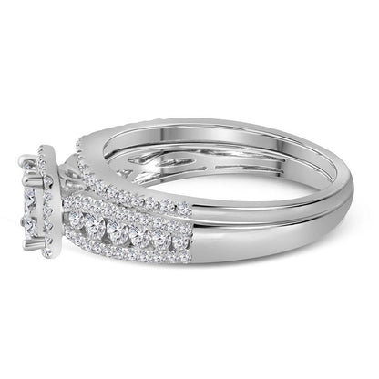 14k White Gold Princess Diamond Halo Bridal Wedding Ring Set 1 Cttw