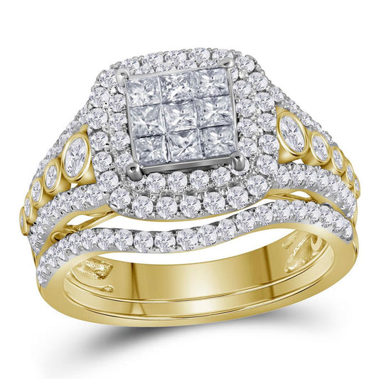 14k Yellow Gold Princess Diamond Bridal Wedding Ring Set 1-1/2 Cttw