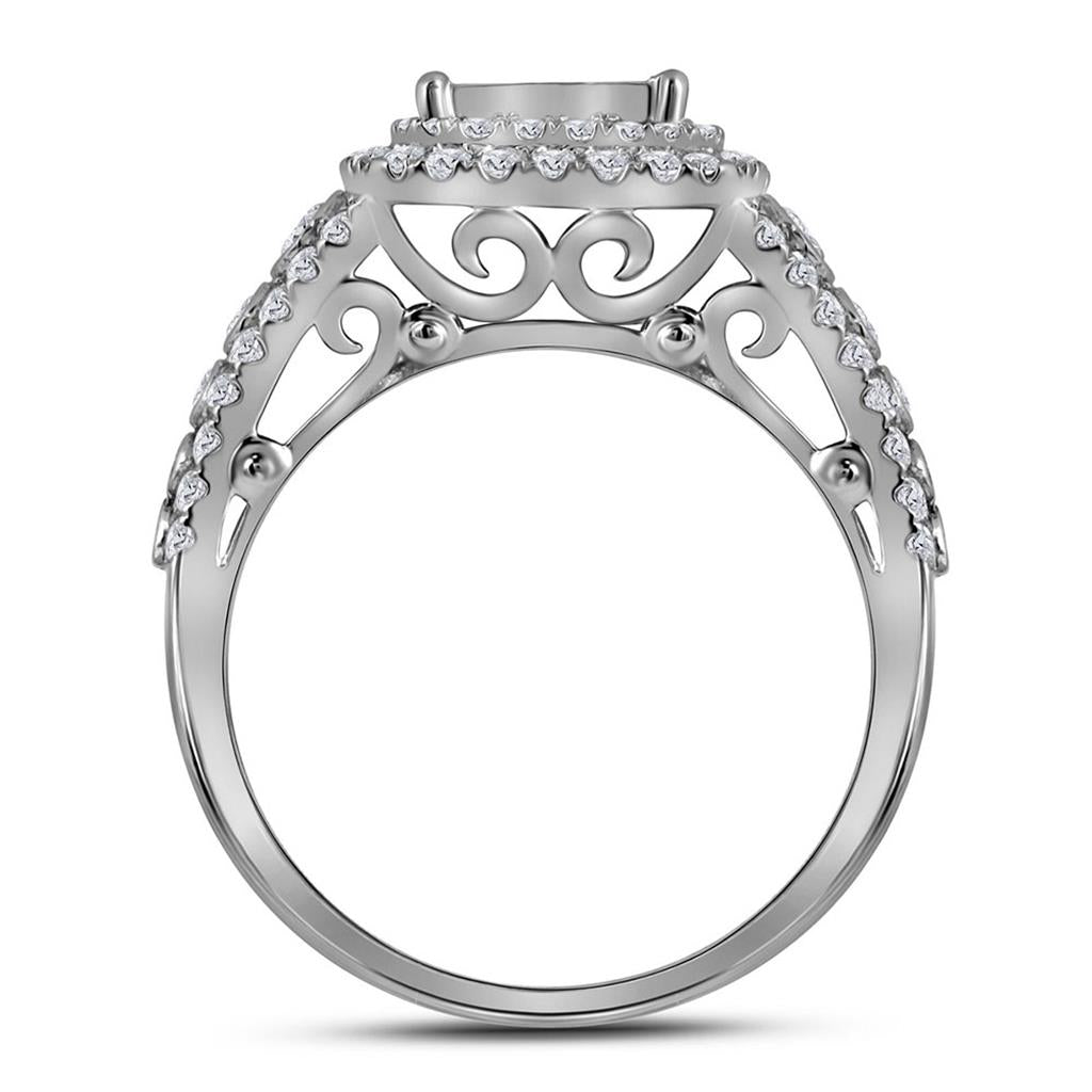 14k White Gold Princess Diamond Bridal Wedding Ring Set 1-1/2 Cttw