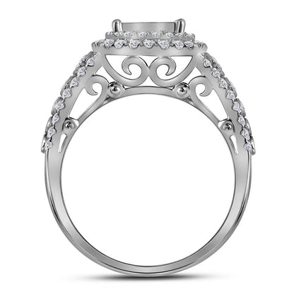 14k White Gold Princess Diamond Bridal Wedding Ring Set 1-1/2 Cttw