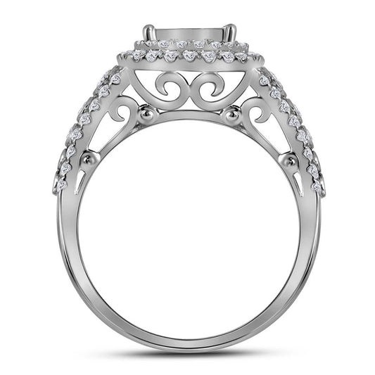 14k White Gold Princess Diamond Bridal Wedding Ring Set 1-1/2 Cttw