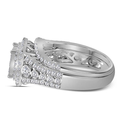 14k White Gold Princess Diamond Bridal Wedding Ring Set 1-1/2 Cttw