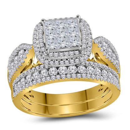 14k Yellow Gold Princess Diamond Bridal Wedding Ring Set 1-1/2 Cttw