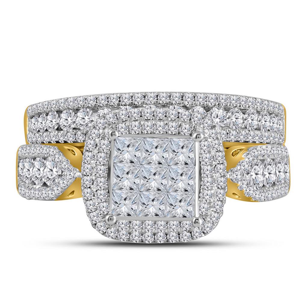 14k Yellow Gold Princess Diamond Bridal Wedding Ring Set 1-1/2 Cttw
