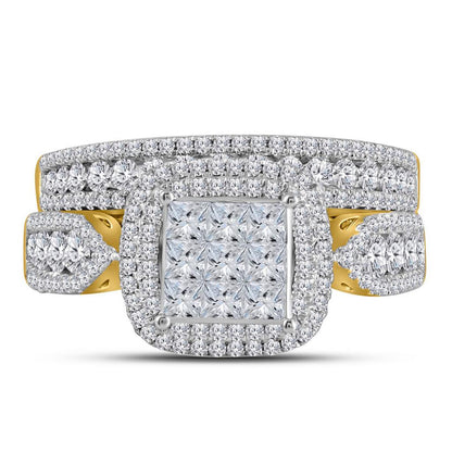 14k Yellow Gold Princess Diamond Bridal Wedding Ring Set 1-1/2 Cttw