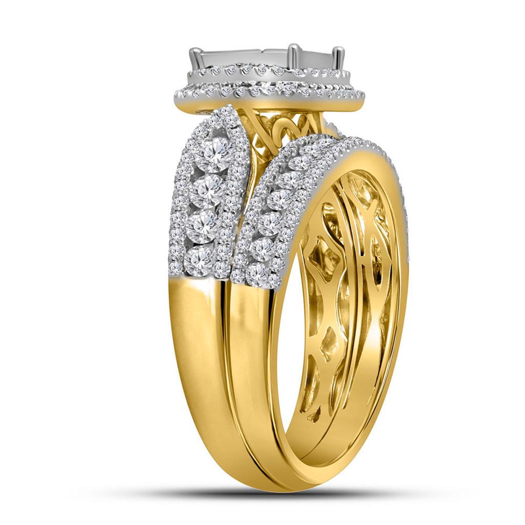 14k Yellow Gold Princess Diamond Bridal Wedding Ring Set 1-1/2 Cttw