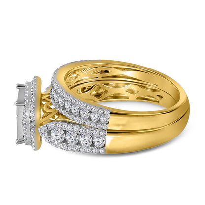 14k Yellow Gold Princess Diamond Bridal Wedding Ring Set 1-1/2 Cttw