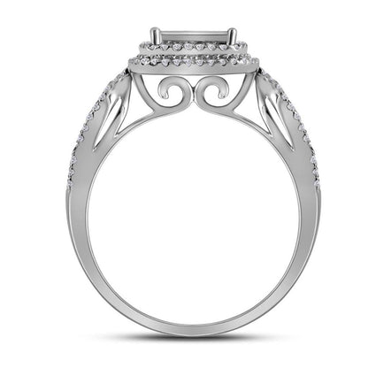 14k White Gold Princess Diamond Bridal Wedding Ring Set 1-1/2 Cttw