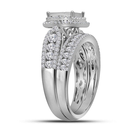 14k White Gold Princess Diamond Bridal Wedding Ring Set 1-1/2 Cttw