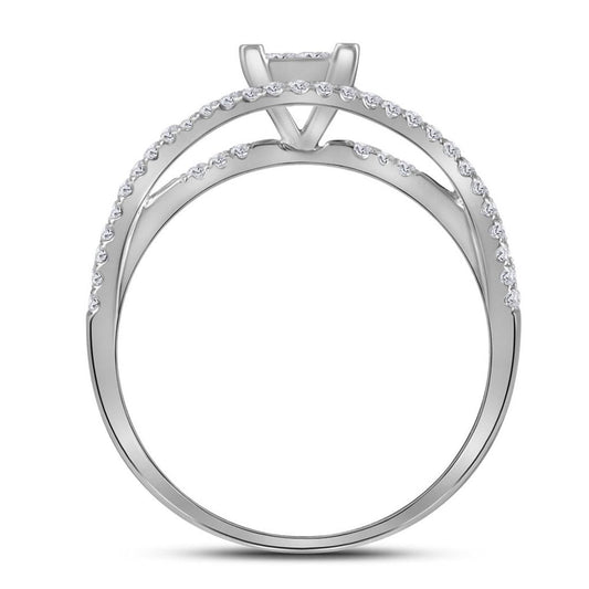 14k White Gold Princess Diamond Elevated Bridal Wedding Ring Set 1 Cttw