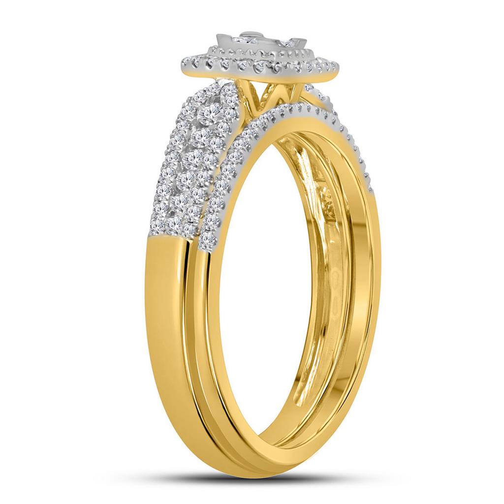 14k Yellow Gold Princess Diamond Halo Bridal Wedding Ring Set 1/2 Cttw