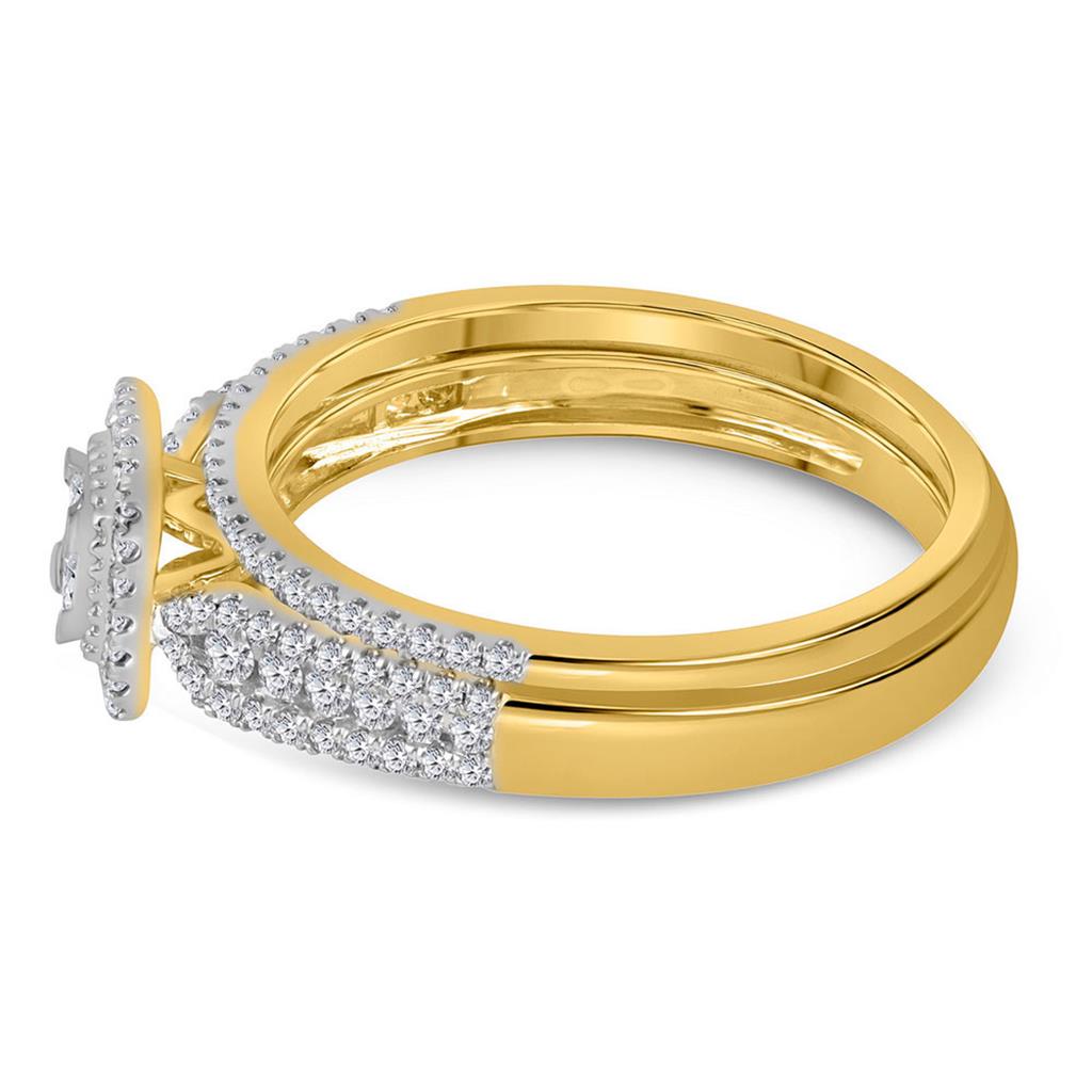 14k Yellow Gold Princess Diamond Halo Bridal Wedding Ring Set 1/2 Cttw