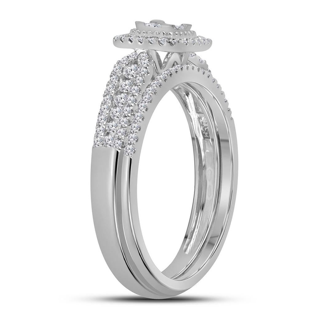14k White Gold Princess Diamond Halo Bridal Wedding Ring Set 1/2 Cttw