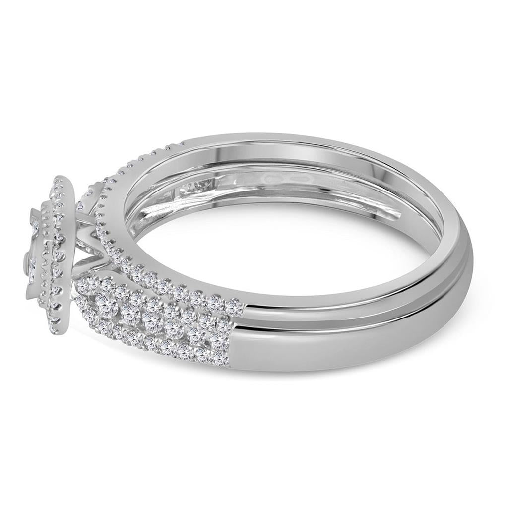 14k White Gold Princess Diamond Halo Bridal Wedding Ring Set 1/2 Cttw
