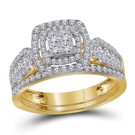 14k Yellow Gold Princess Diamond Bridal Wedding Ring Set 1 Cttw