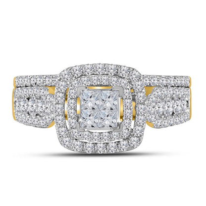 14k Yellow Gold Princess Diamond Bridal Wedding Ring Set 1 Cttw