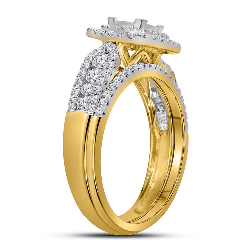14k Yellow Gold Princess Diamond Bridal Wedding Ring Set 1 Cttw