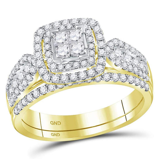 14k Yellow Gold Princess Diamond Bridal Wedding Ring Set 1 Cttw