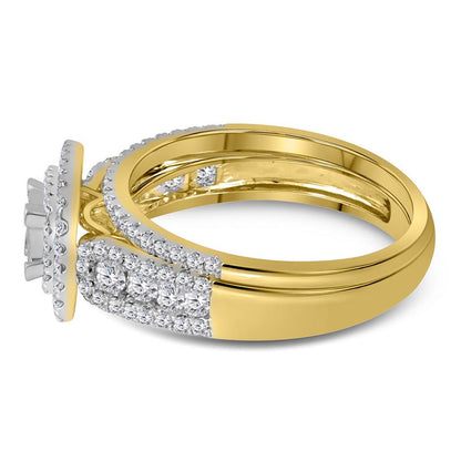 14k Yellow Gold Princess Diamond Bridal Wedding Ring Set 1 Cttw