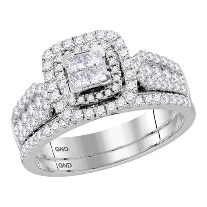 14k White Gold Princess Diamond Bridal Wedding Ring Set 1 Cttw