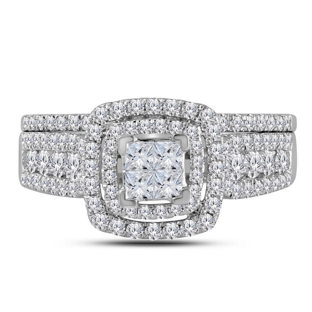 14k White Gold Princess Diamond Bridal Wedding Ring Set 1 Cttw