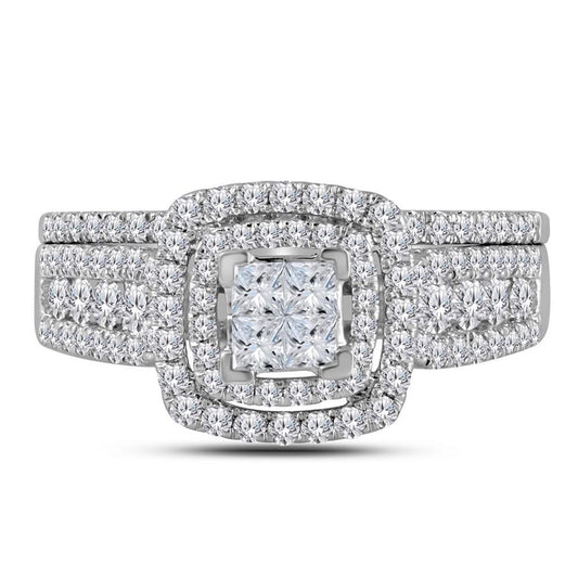 14k White Gold Princess Diamond Bridal Wedding Ring Set 1 Cttw