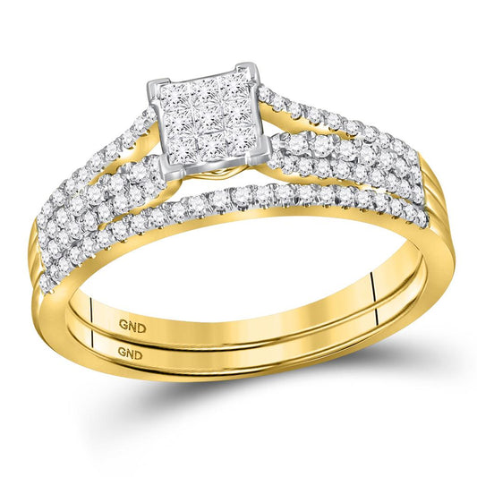 14k Yellow Gold Princess Diamond Bridal Wedding Ring Set 1/2 Cttw